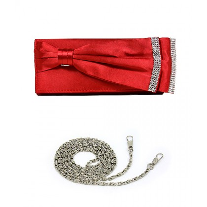 Evening Bag - 12 PCS - Double Layer Bow w/ Linear Studs - Red - BG-92206R